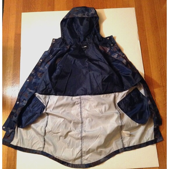Camo Jacket Windbreaker Womens L Blue Brown Waxy Lightweight Hooded Gorpcore - Picture 10 of 12